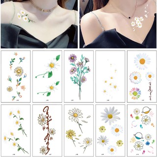 Set 10 Hình Xăm Dán Tạm Thời Họa Tiết Hoa Cúc Chống Thấm Nước Dùng Một Lần