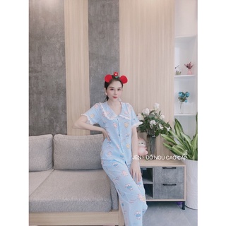 [CHÍNH HÃNG][Hình thật]Bộ đồ ngủ lụa thái quần dài cổ tiểu thư JEN