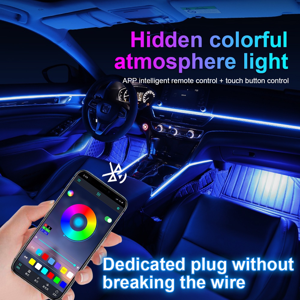 Dải Đèn LED RGB 64 Màu Bằng Sợi Acrylic Trang Trí Nội Thất Xe Hơi DIY