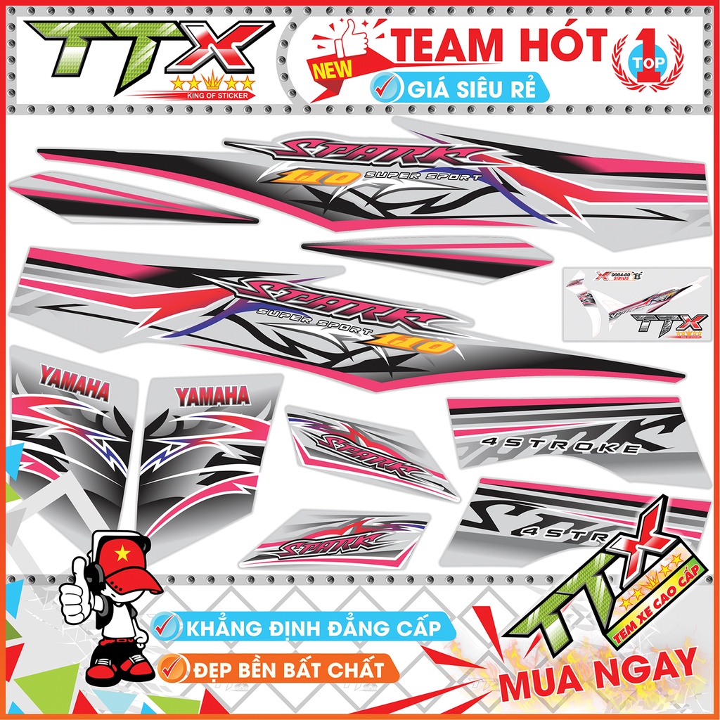 Tem chế sirius 110 spark , Team rời sirius dán xe màu trắng hồng bạc đen siêu đẹp , Shop TTX Tem sirius mã