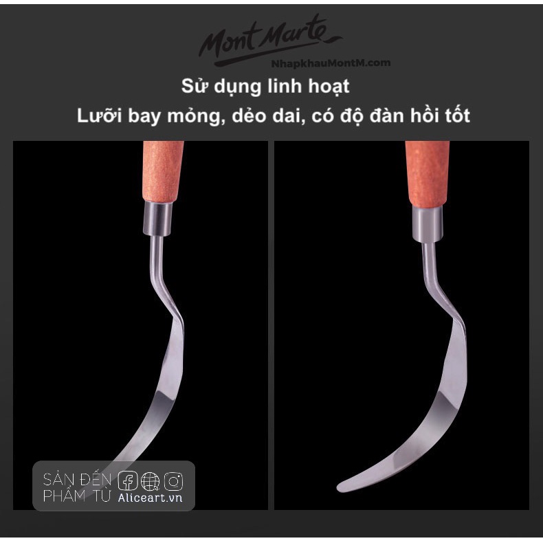 Bay Pha Màu Pallete MONT MARTE Xuất xứ Úc | Bộ Bay Nhựa 5 Cây | Cán Gỗ Inox No 2/4/6/10/11/15/17