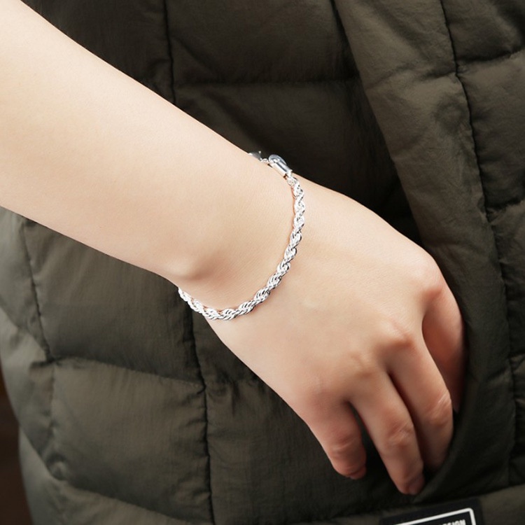 Vòng đeo tay nam nữ BROO dạng xoắn màu bạc Âu Mỹ đẹp, lắc tay unisex hiphop bản 4mm titan ko gỉ
