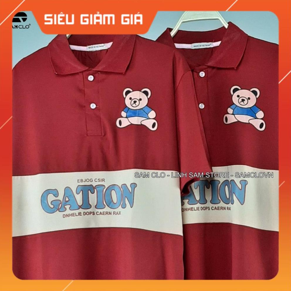 Áo thun Polo tay lỡ SAM CLO có cổ form rộng phông freesize dáng unisex mặc cặp, nhóm, lớp, đi học in hình CON GẤU