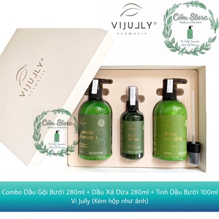 [Combo 3 chai] Dầu gội bưởi-Dầu xả dừa-Tinh dầu bưởi ViJully Giảm Rụng Tóc-Kích Mọc Tóc-Phục Hồi Tóc