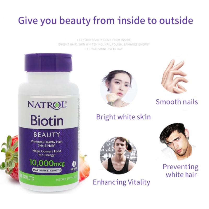 Viên hỗ trợ mọc tóc Natrol Biotin 10.000mg 100v