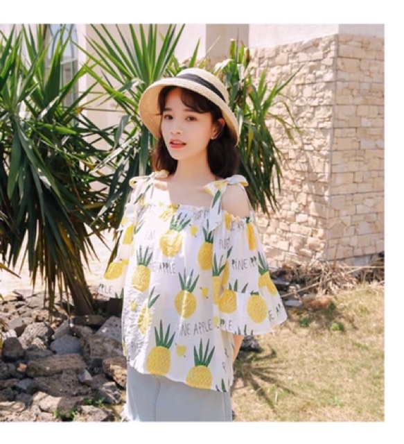 Áo kiểu voan chifon in dứa siêu xinh HÀNG Y HÌNH 100%