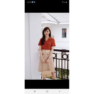 pass áo sơmi retro cộc tay cổ V