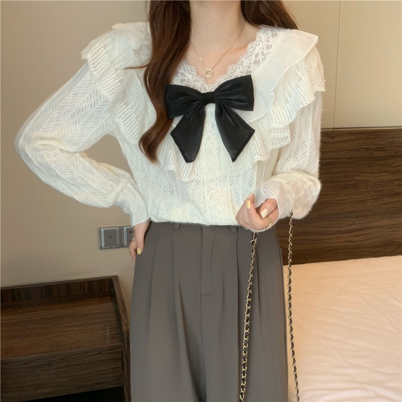 Áo Sơ Mi Viền Ren Cổ Nơ Siêu Xinh Phong Cách Tiểu Thư_ Hàng ORDER kèm ảnh thật