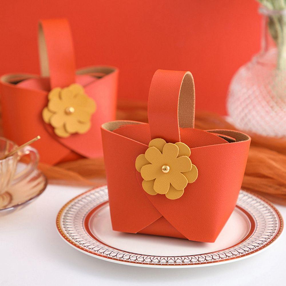 Hộp Đựng Kẹo Bằng Da Họa Tiết Hoa Có Tay Cầm Độc Đáo Trang Trí Tiệc Cưới