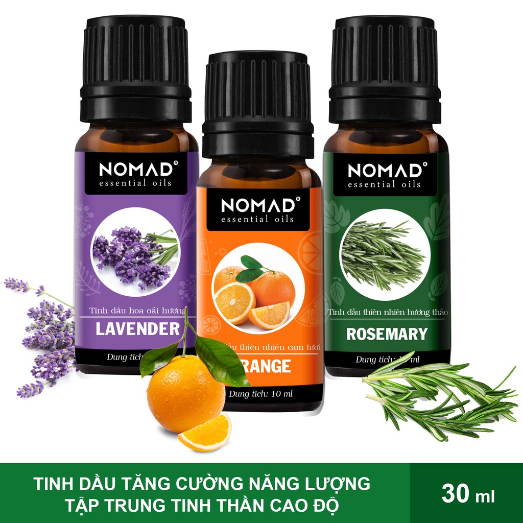 [Tăng Cường Năng Lượng &amp; Tập Trung Tinh Thần Cao Độ] - Combo 3 Tinh Dầu Lavender (10ml) + Cam (10ml) + Hương Thảo (10ml)