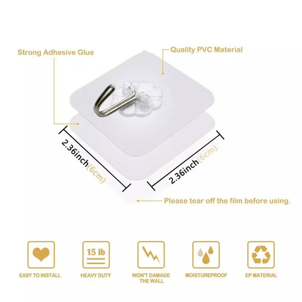 Móc Treo Đồ Dán Tường Trong Suốt Chống Nước Có Thể Tái Sử Dụng Cho Nhà Bếp Nhà Tắm