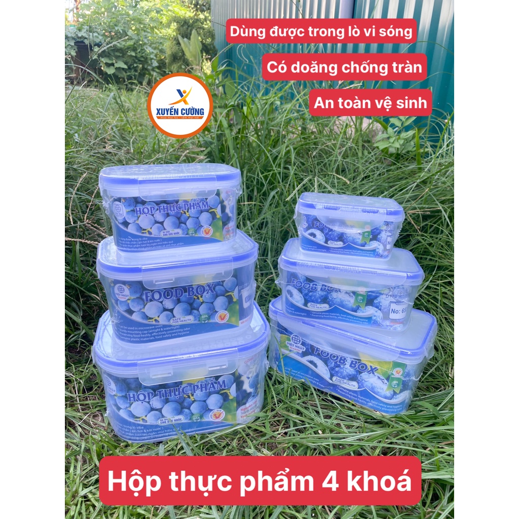 hộp thực phẩm bộ 3 khóa 4 cạnh, hộp lạnh đựng thức ăn nhựa việt nhật vuông-tròn