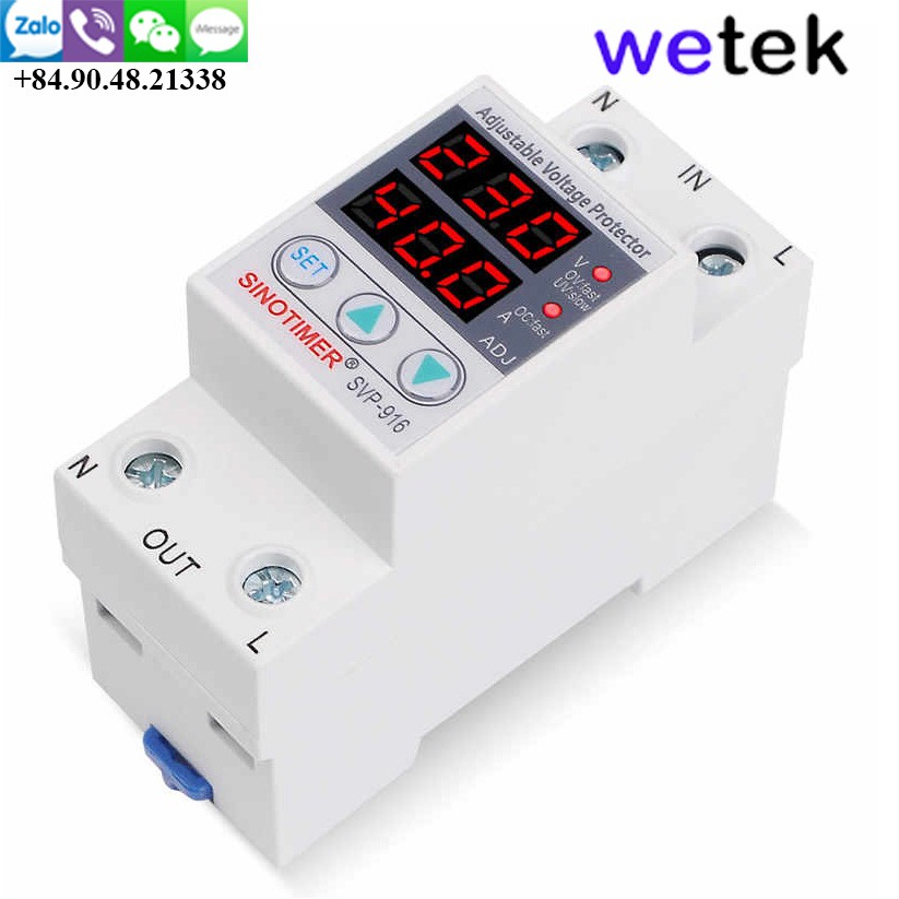 Relay  bảo vệ điện áp 220V, 63A, , cao áp, thấp áp, mất trung tính,quá dòng, Sinotimer SVP-916-63A, LED hiện dòng