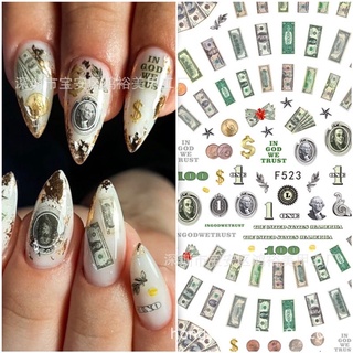 Sticker trang trí mẫu nail Mã F523, Mẫu Tiền Đô