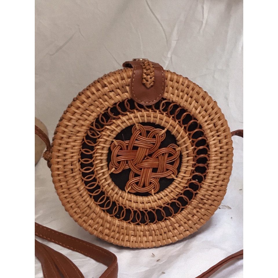 Túi Mây Hộp Tròn Đeo Chéo Họa Tiết Xinh Vắn Vintage Boho- Kích Thước : D20cm Và D16cm