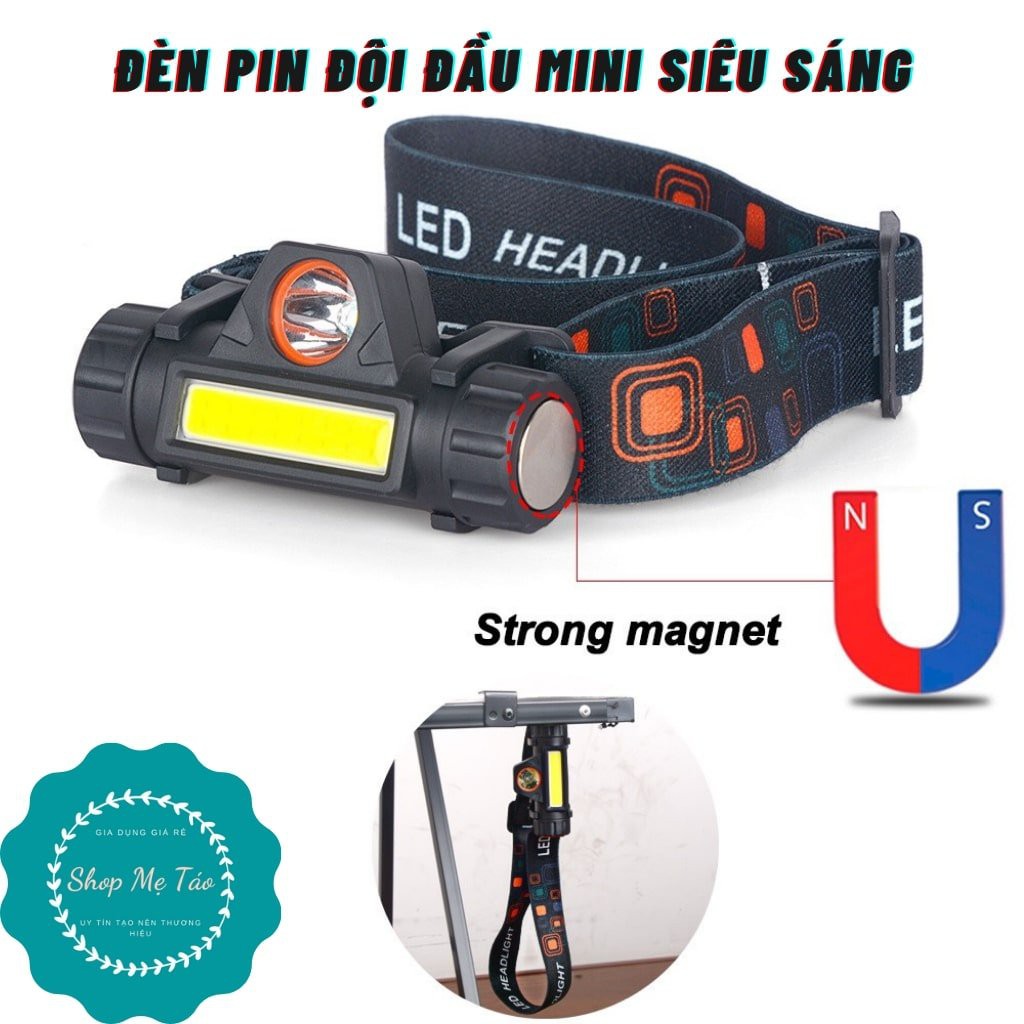 Đèn pin đội đầu mini siêu sáng 2  bóng 101 đèn 4 chế độ sáng có sạc điện.