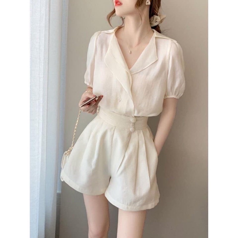 Set bộ sơ mi mix quần hàng QC xinh xắn