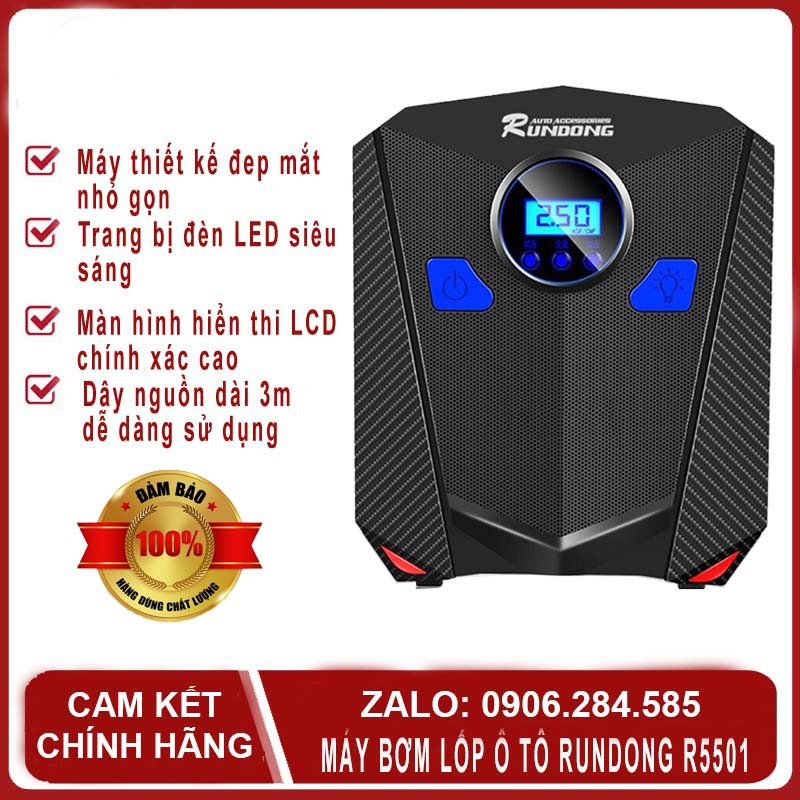 Máy bơm lốp ô tô điện tử RUNDONG R5501 cao cấp - bơm hơi 12V đồng hồ điện tử tự ngắt
