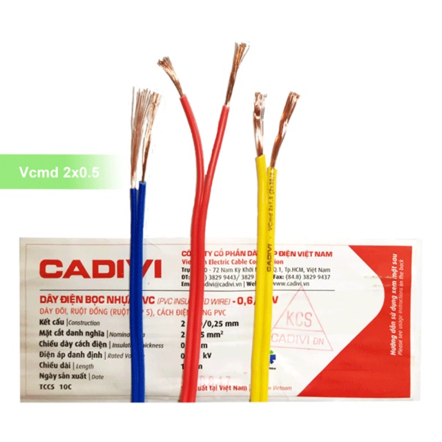 Dây đôi mềm CADIVI VCmd 2x0.5 , 1.0 , 1.5 ( 5m, 10m, 15, 20m)