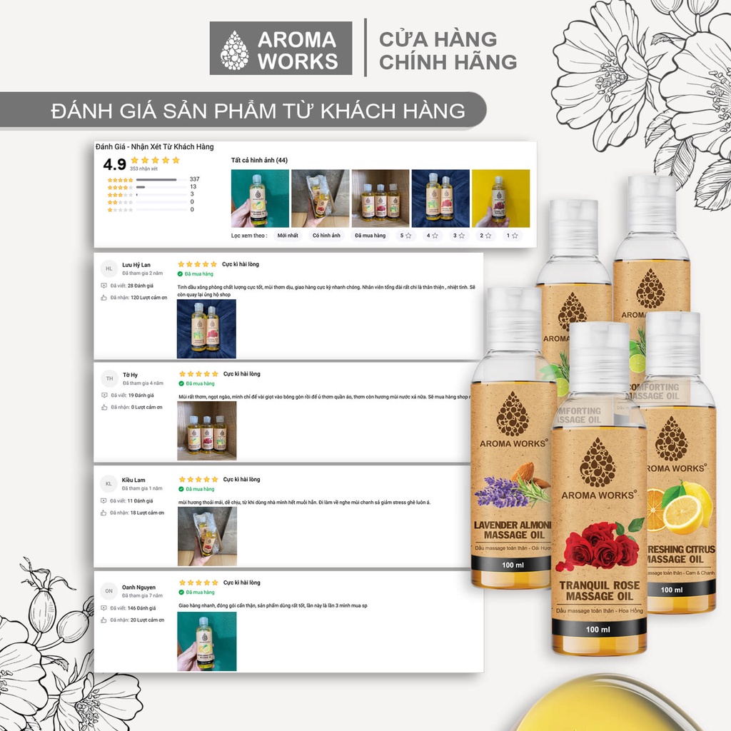 Dầu Massage Body Thiên Nhiên Aroma Works Mát Xa và dưỡng da toàn thân 100ml
