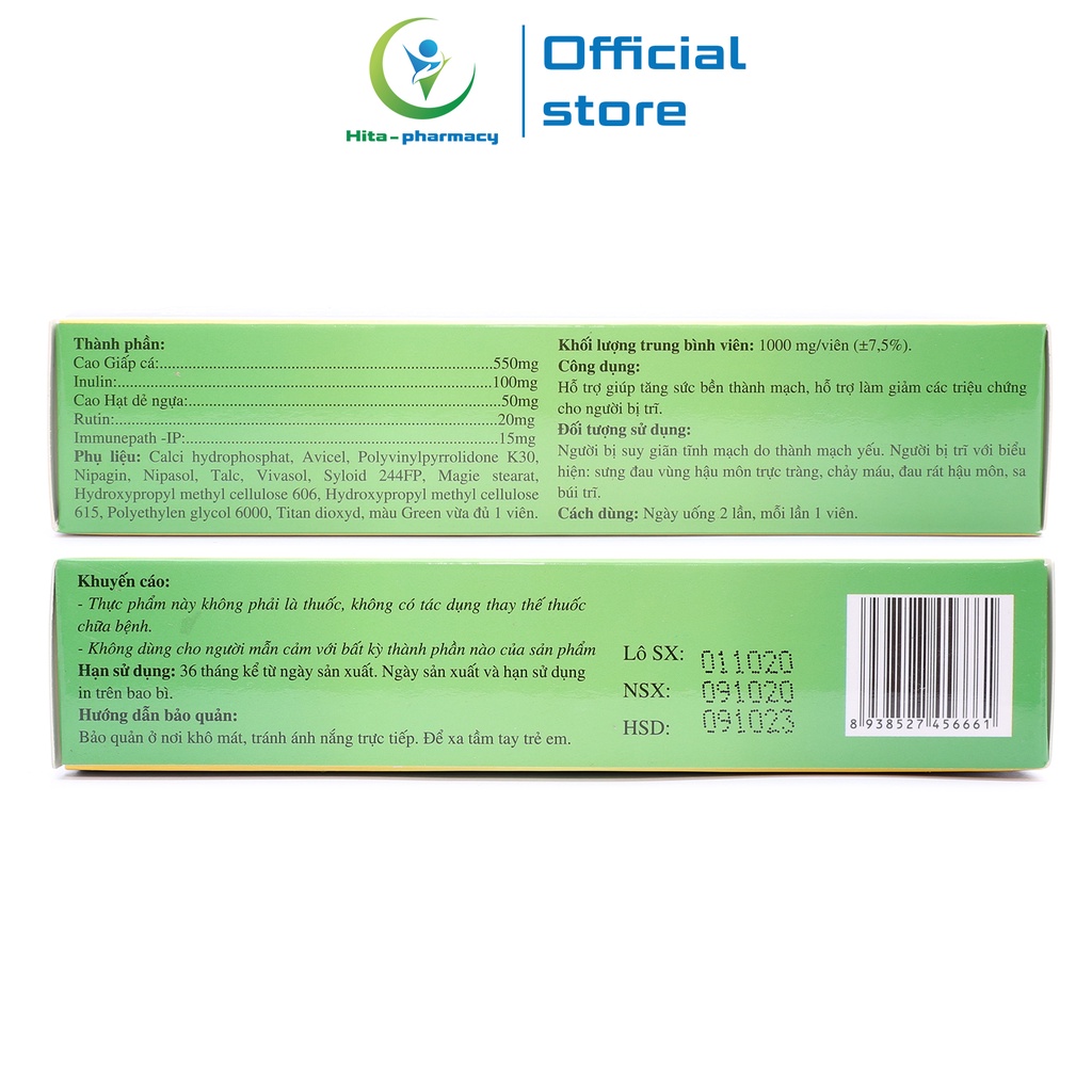 Viên Giấp Cá HDPHARMA thảo dược cao diếp cá giảm táo bón, tiêu trĩ, nhuận tràng - 30 viên