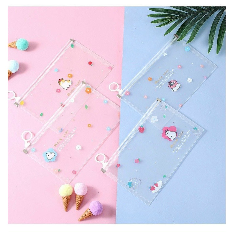 Túi đựng bút trong suốt in hình hoạt hình dễ thương mẫu mới Bukao