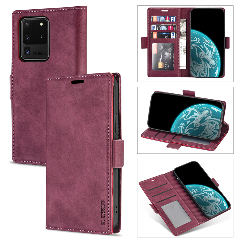 Samsung A7 A6 2018 A5 J7 J6 J4 Plus Leather Case For Flip Soft Skin Side Buckle Wallet S10 Lite/A91 Cover Casing