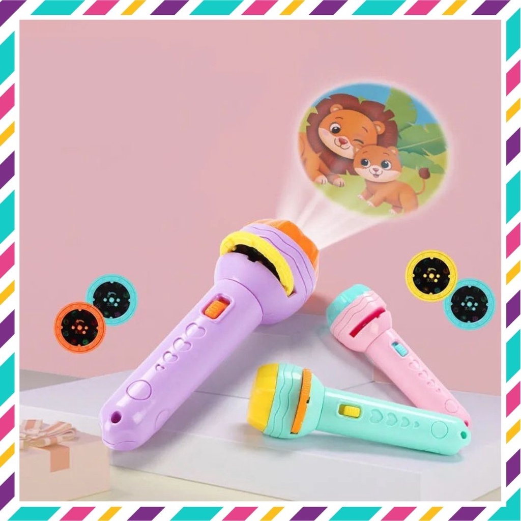 Đèn pin chiếu hình cho bé full bộ 80 hình anh 3D ngộ nghĩnh, đồ chơi giáo dục cho bé