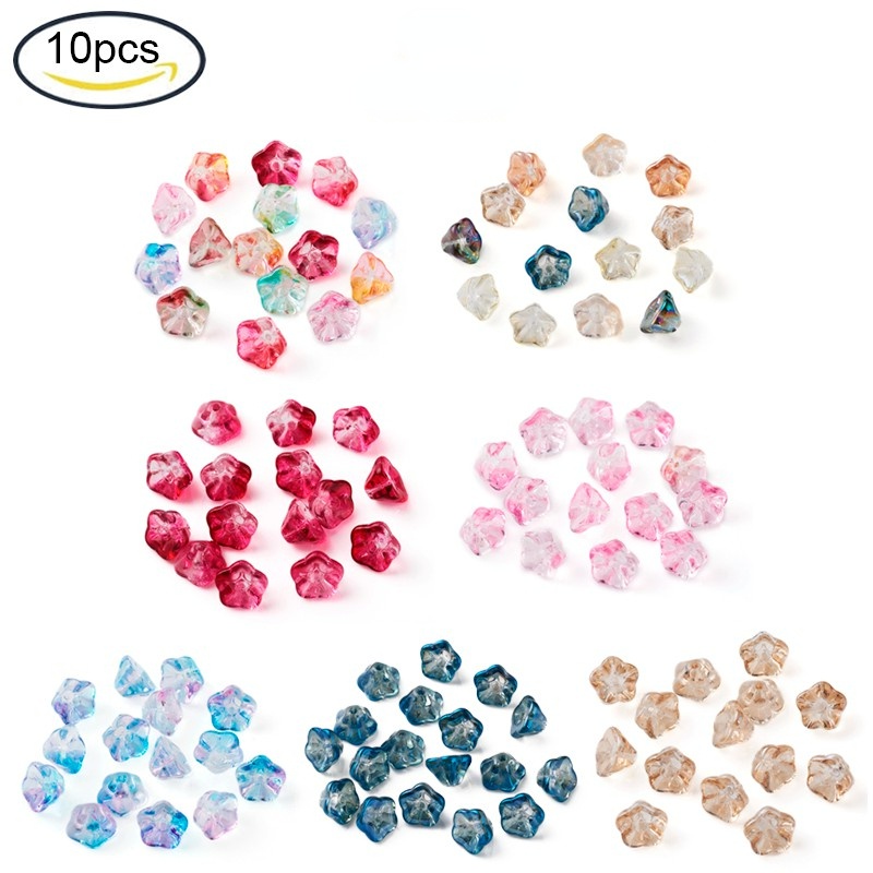 Set 10 Hạt Thủy Tinh Nhiều Màu Kích Thước 8*8.5*5.5mm Lỗ 1mm