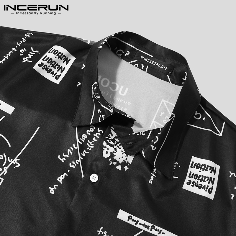 Áo Sơ Mi INCERUN Tay Ngắn Cổ Bẻ Có Hàng Nút Cài In Họa Tiết Thời Trang Cho Nam