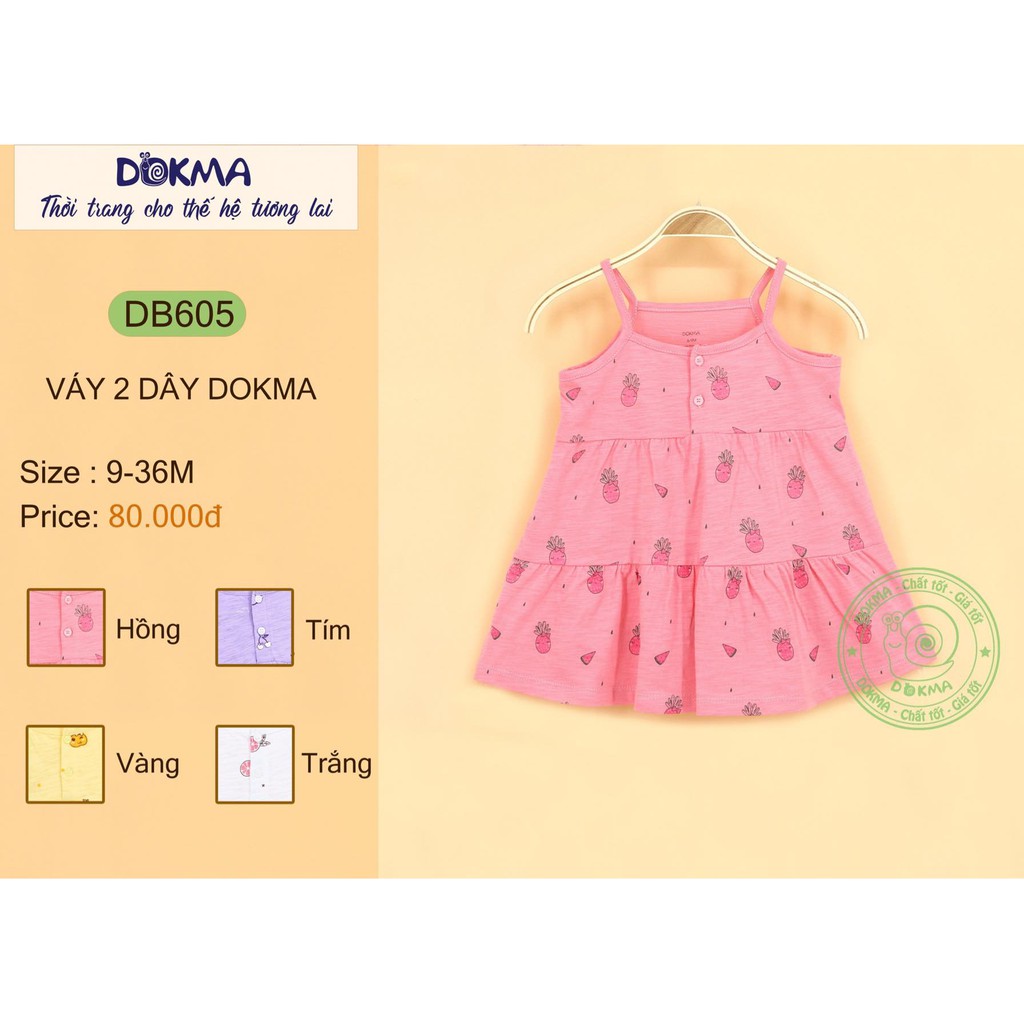 Váy 2 dây bé gái DOKMA, đầm cotton mềm mịn chính hãng