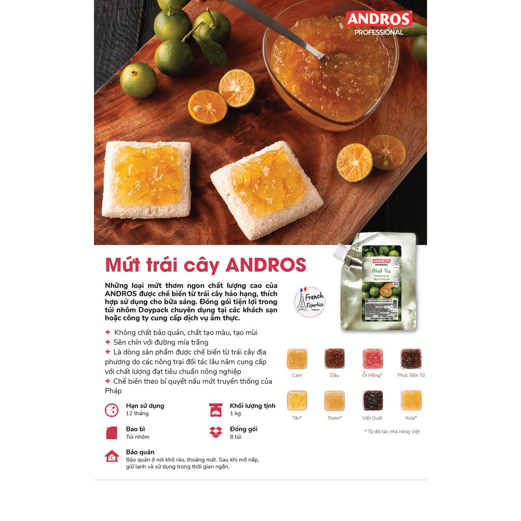Mứt Trái Cây Dâu - Không chất bảo quản - ANDROS - 1kg