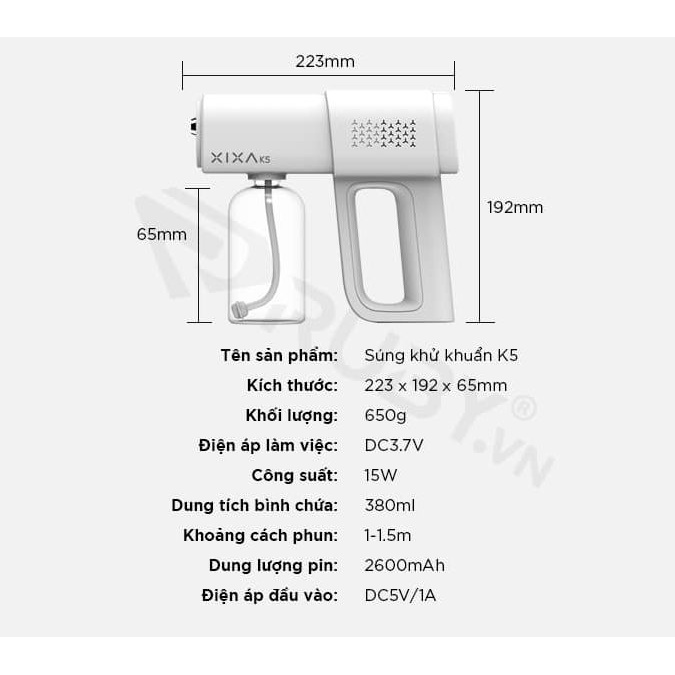 Máy Xịt Khử Khuẩn Cầm Tay, Súng Phun Khử Khuẩn K5 - K5 Pro Cao Cấp, Diệt 99% Vi Khuẩn Gây Hại