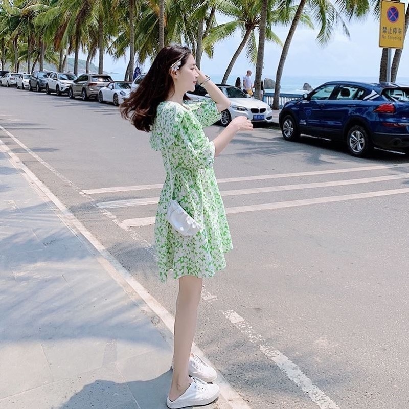 Đầm Midi Tay Phồng Cổ Búp Bê Dễ Thương Thời Trang Mùa Hè Cho Nữ