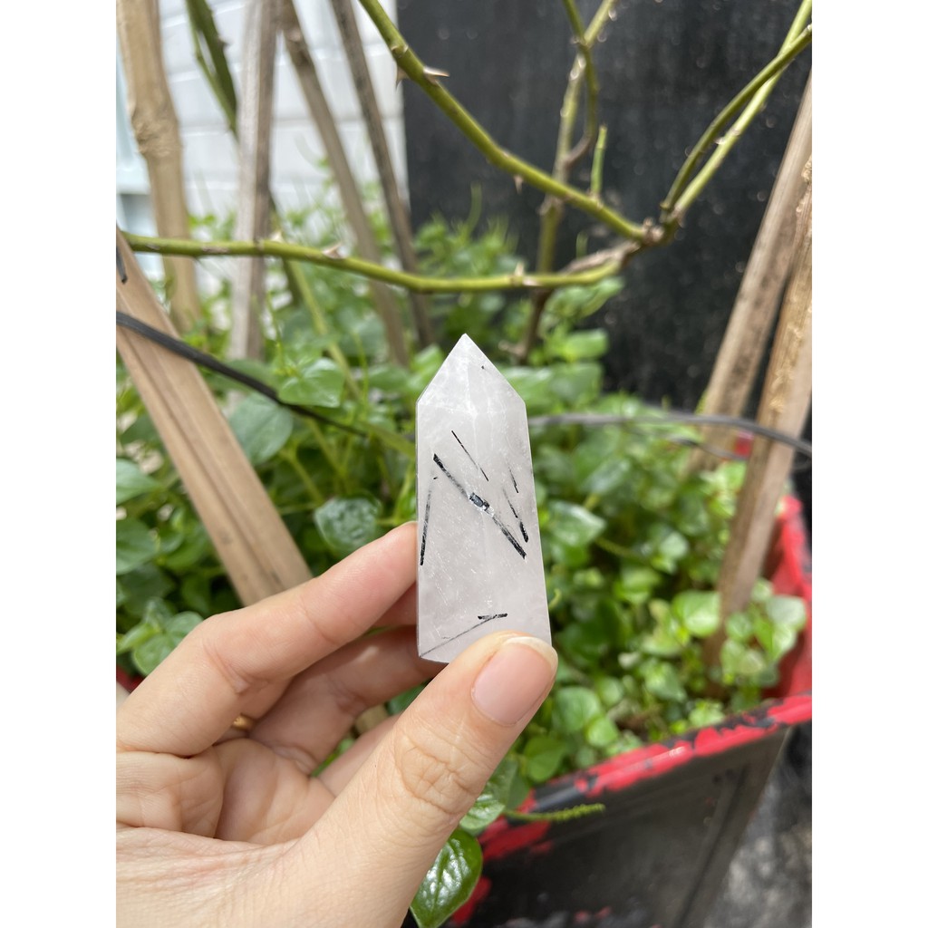 Trụ Thach Anh Trắng Tourmaline - trụ đá thanh tẩy, sưu tầm - KTTB : 5.5 x 2.5 cm | CADA DECOR