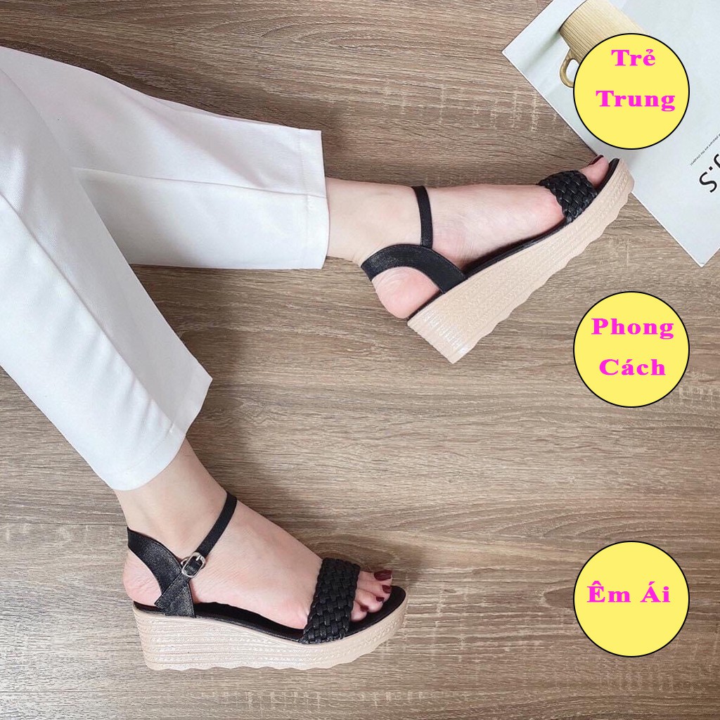 [ ẢNH THẬT ] Sandal đế xuồng quai đan mây cực đẹp, giầy cao gót đế xuồng giá rẻ, SDC001 - Teen Teen Shop.