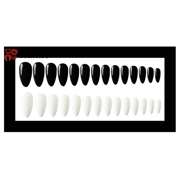Set 24 Móng Tay Giả Đầu Nhọn Màu Trơn Trắng Đen Thời Trang
