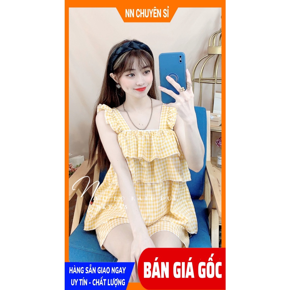 Đồ bộ nữ mặc nhà chất kate mềm mát in họa tiết caro nhí dễ thương BKT245