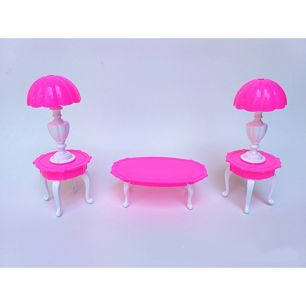 Nội thất nhà búp bê bộ bàn ghế sofa hồng 6 chi tiết nội thất phòng khách cho nhà búp bê