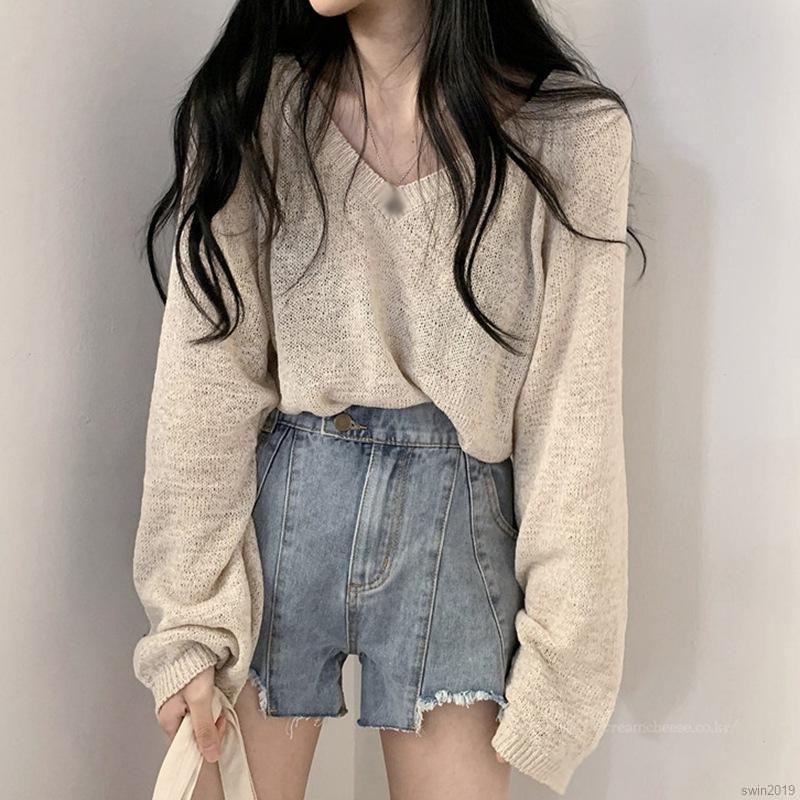 Áo Sweater Dài Tay Thiết Kế Dáng Rộng Xinh Xắn Dành Cho Nữ