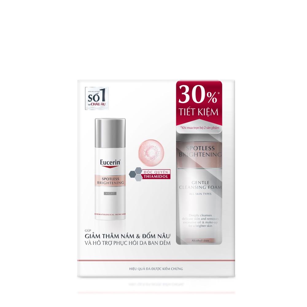 [Ưu đãi 30%] Bộ Dưỡng Sáng Da Eucerin Spotless Brightening: Kem Đêm Night Cream 50ml + Sữa Rửa Mặt Cleansing Foam 150g