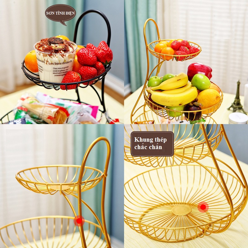 đĩa đựng hoa quả trái cây trang trí phòng khách phong cách châu Âu thiết kế nhiều tầng