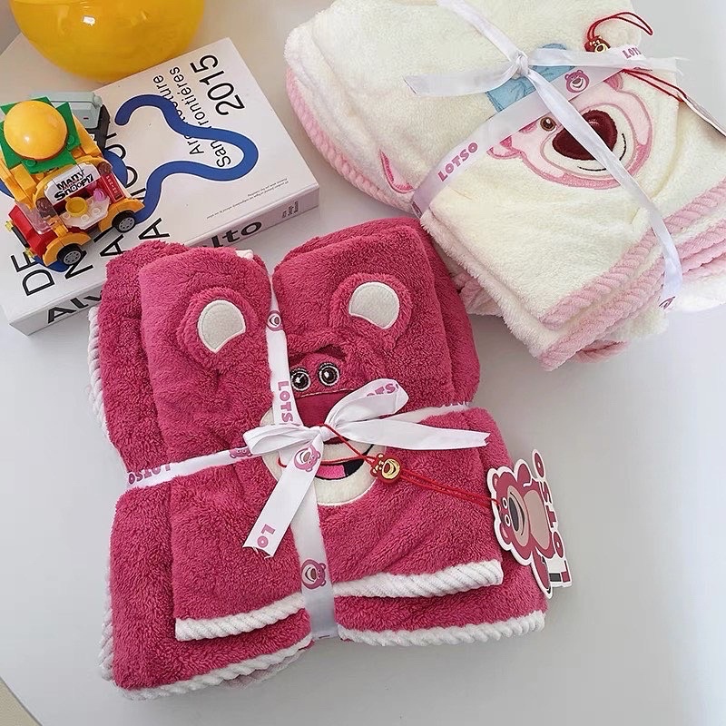 Set khăn tắm bông thấm hút gấu dâu tây Losto | dias.worlddd