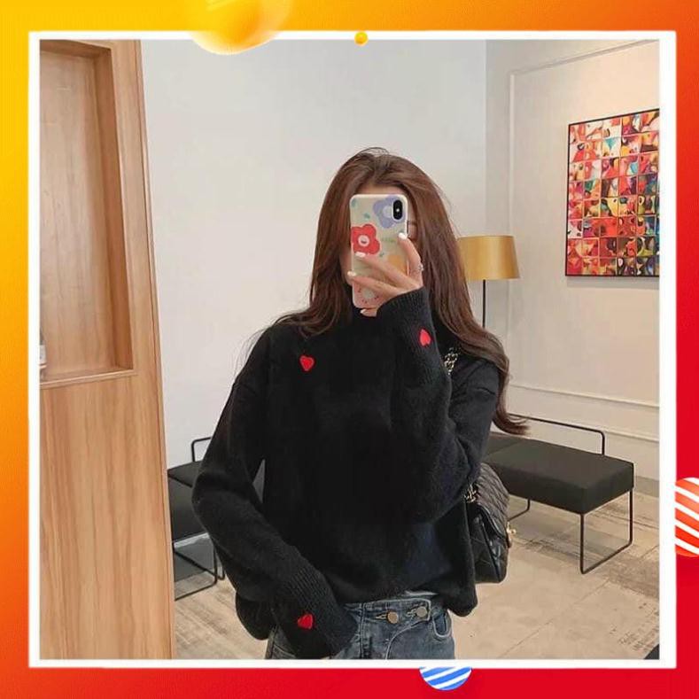 Áo Len Nữ, Áo Len Cổ Lọ Form Rộng Họa Tiết Trái Tim Thêu, Chất Len Siêu Dày Ấm Áp Mà Cơ Bản Phong Cách Hàn Quốc Trẻ Trun | BigBuy360 - bigbuy360.vn