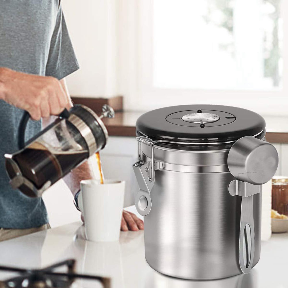 Hộp Đựng Trà / Bột / Cà Phê Bằng Thép Không Gỉ 1.5 / 1.8l Kèm Muỗng