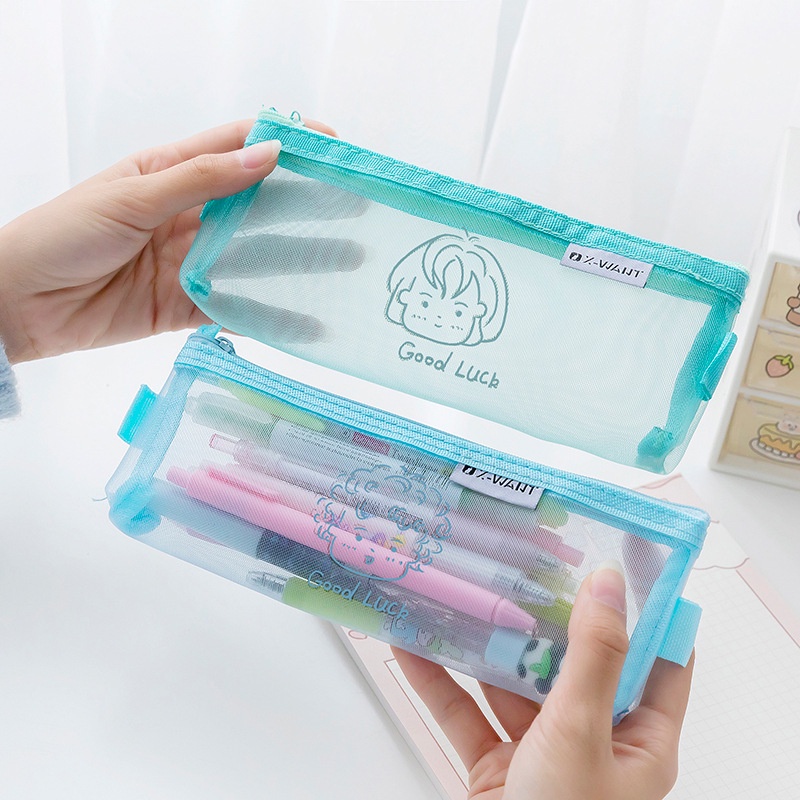 Túi Lưới Đựng Bút Đa Năng Trong Suốt Họa Tiết Hoạt Hình Sáng Tạo