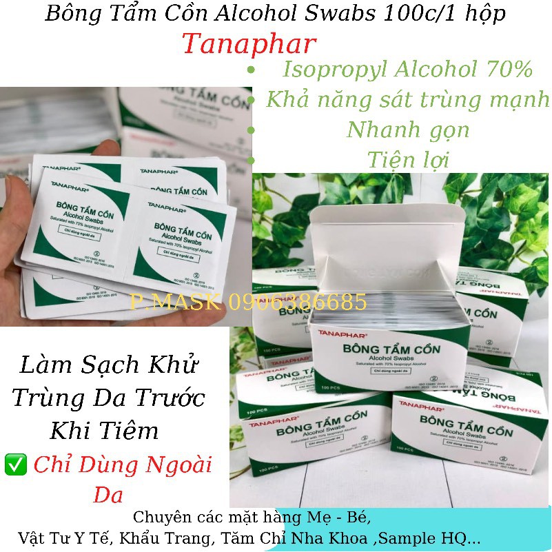 Bông tẩm cồn sát trùng TANAPHAR 100 miếng/ hộp tiện lợi - Bông tẩm cồn Tanaphar khử khuẩn vật dụng