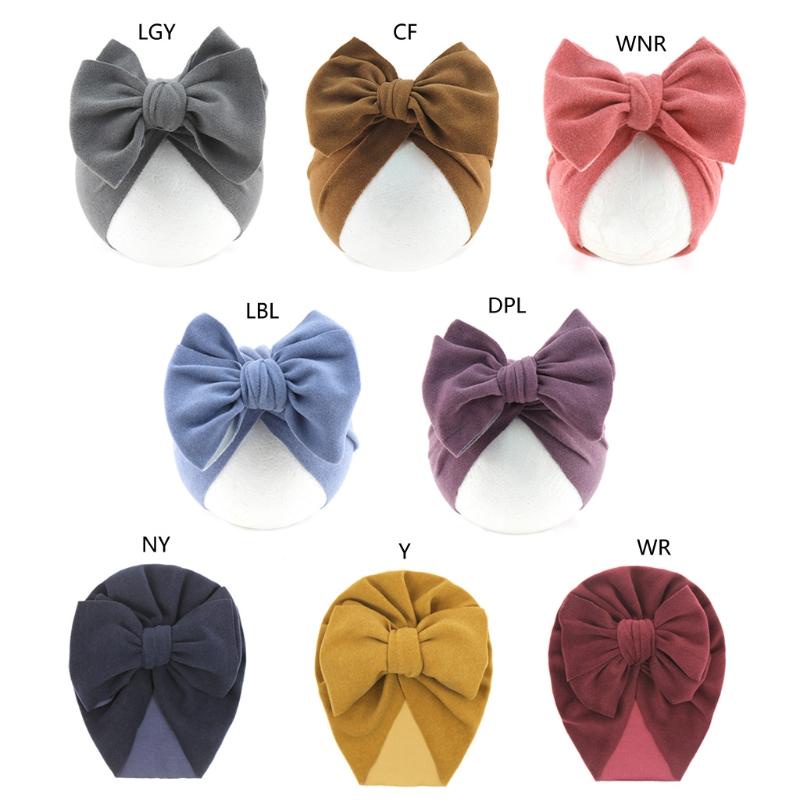Mũ turban thiết kế nơ lớn màu trơn đơn giản dành cho bé sơ sinh