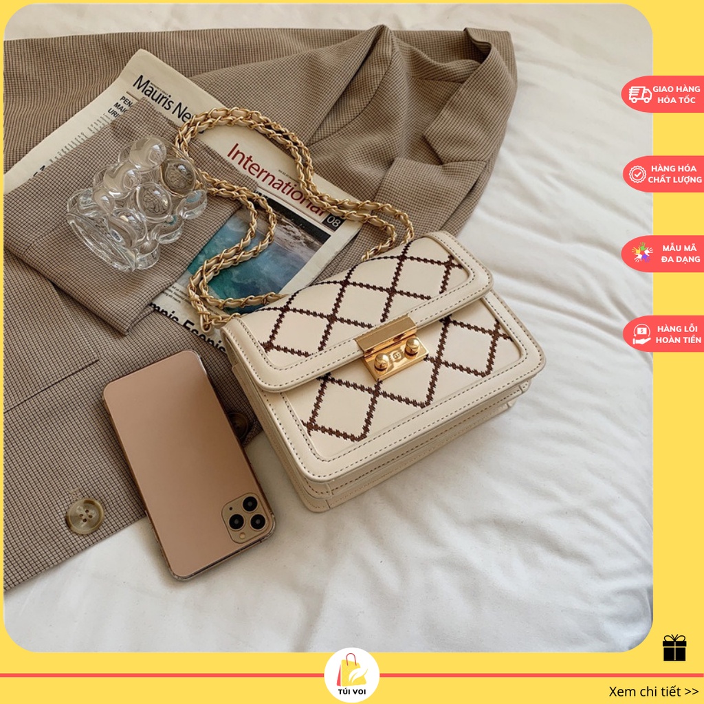 Túi xách nữ đẹp đeo vai đeo chéo hoạ tiết thêu trám viền da phong cách Hàn Quốc nữ tính xinh xắn CV98