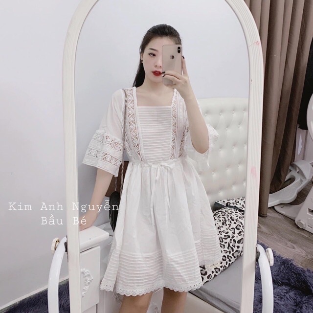 [GIÁ HUỶ DIỆT] Váy thô pha ren thắt nơ eo (kèm ảnh thật)